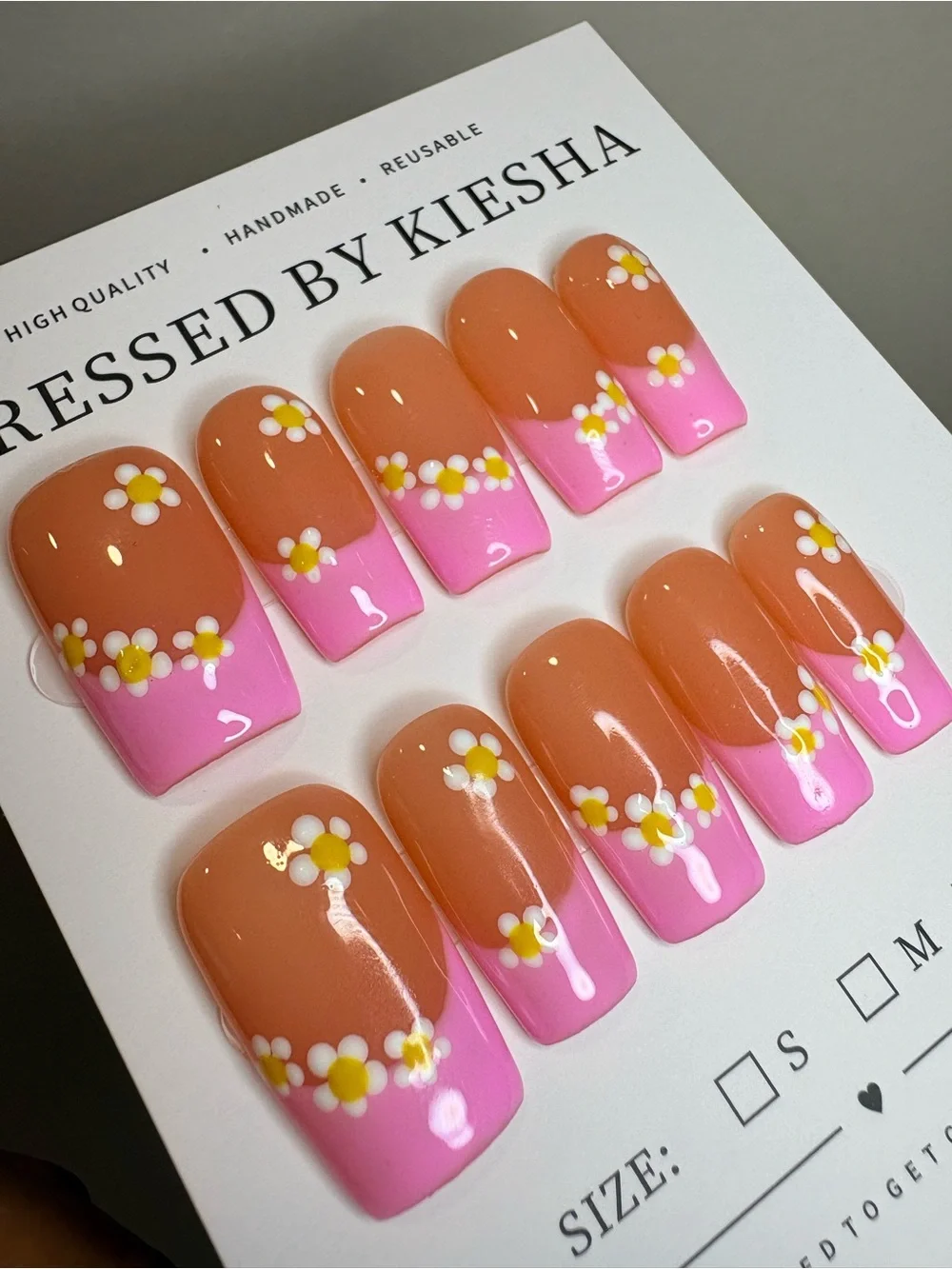 Pink French Tip Daisy Press-On Nails